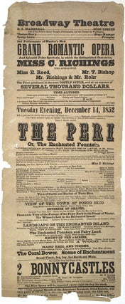 Item #256942 Broadside advertising "The Peri, or, The Enchanted Fountain. Broadway Theatre...2nd...