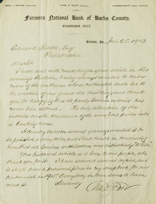 Item #256967 Autograph letter, signed. One page to Edward Biddle, Esq. " I have read with much...