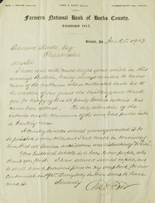 Item #256967 Autograph letter, signed. One page to Edward Biddle, Esq. " I have read with...
