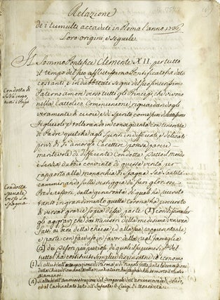 Item #257005 Collection of 6 manuscripts relating to the anti-Spanish riots in Rome in March,...