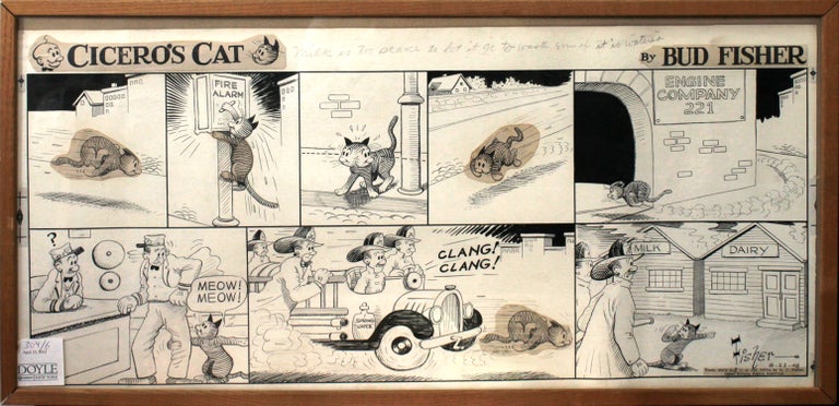 Item #257071 Cicero's Cat, 1948. 8 panel ink cartoon strip. "Milk is too scarce tolet it go to work even if it is watered." Bud Fisher.