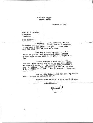 Item #25769 5 Typed Letters Signed ("Dick") to the wife of his mentor and old friend,...