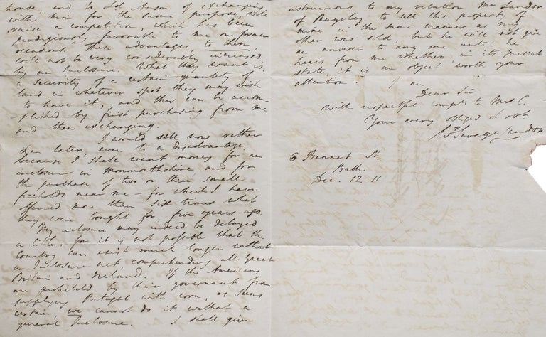 Autograph Letter, signed, to Thomas Clifford, Bath