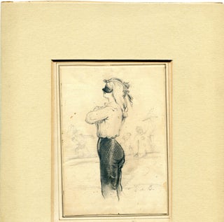 Item #257972 Pencil drawing of man in profile in mask, 3/4 length. Édouard de Beaumont