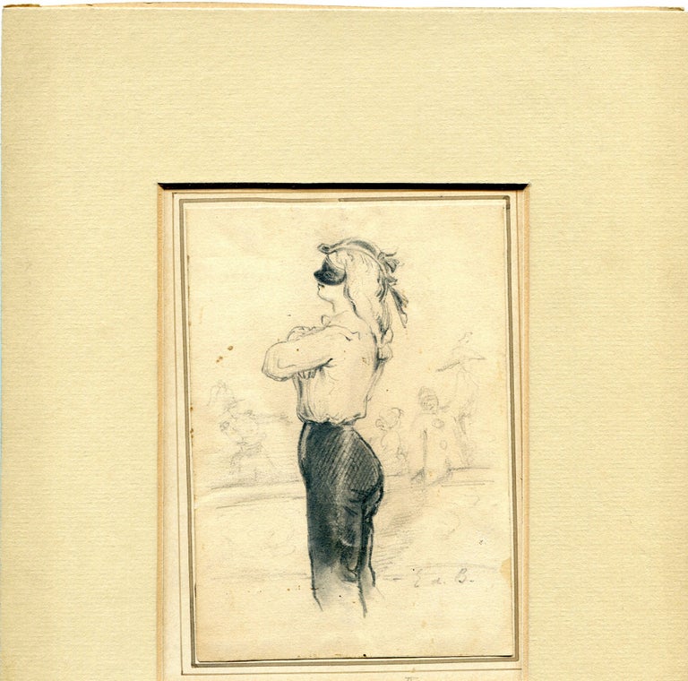 Item #257972 Pencil drawing of man in profile in mask, 3/4 length. Édouard de Beaumont.