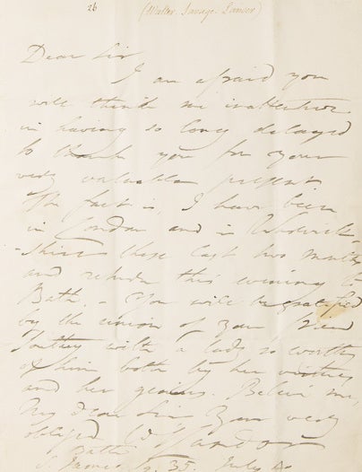 Item #258142 Autograph Letter, signed (&ldquo;W.S. Landor&rdquo;) to Joseph Cottle, Bristol. Walter Savage Landor.