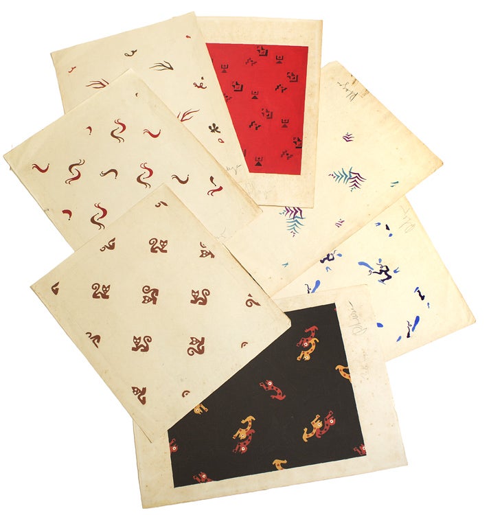 Original fabric design: gouache on paper, signed Luza in lower margin
