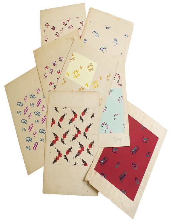 Original fabric design: gouache on paper, signed Luza in lower margin