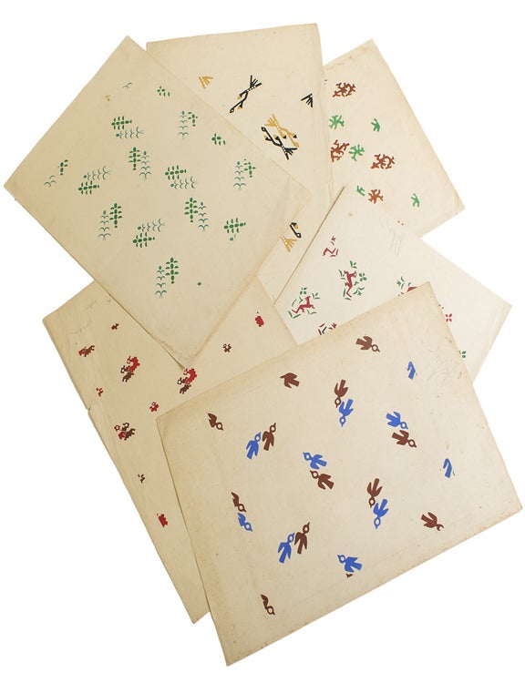 Original fabric design: gouache on paper, signed Luza in lower margin