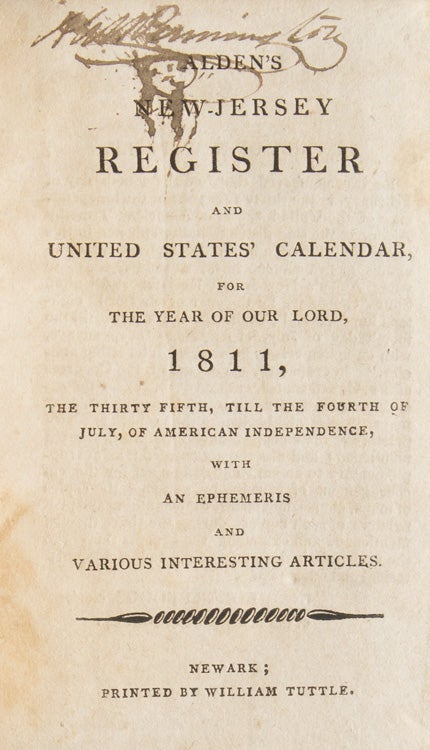 Alden's New-Jersey Register and United States' Calendar, for . 1811