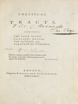 Item #260499 Political Tracts. Containing, The False Alarm. Falkland's Islands. The Patriot; and,...