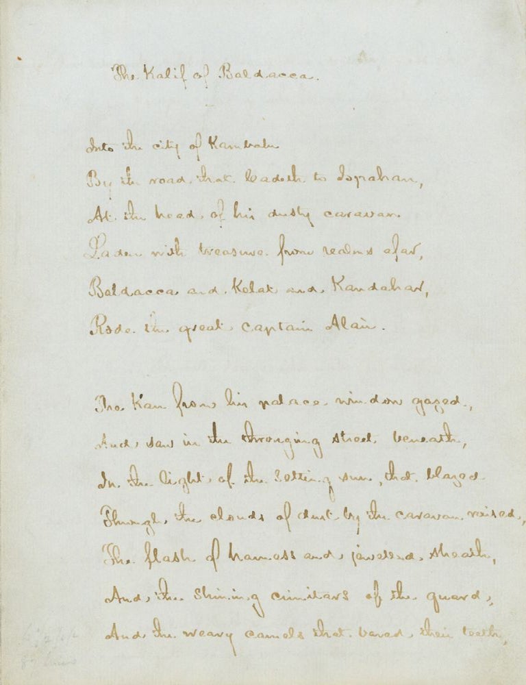 Autograph Manuscript, signed and dated, of his poem of “The Kalif of Baldacca”