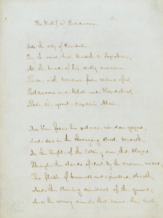 Item #260612 Autograph Manuscript, signed and dated, of his poem of “The Kalif of Baldacca”....