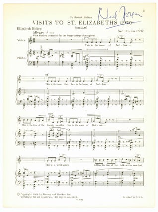 Item #260682 Visits to St. Elizabeths (1950) Bedlam). For Medium Voice and Piano. Music by Ned...