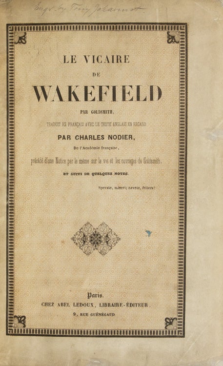 Le Vicaire de Wakefield. Traduction par Charles Nodier
