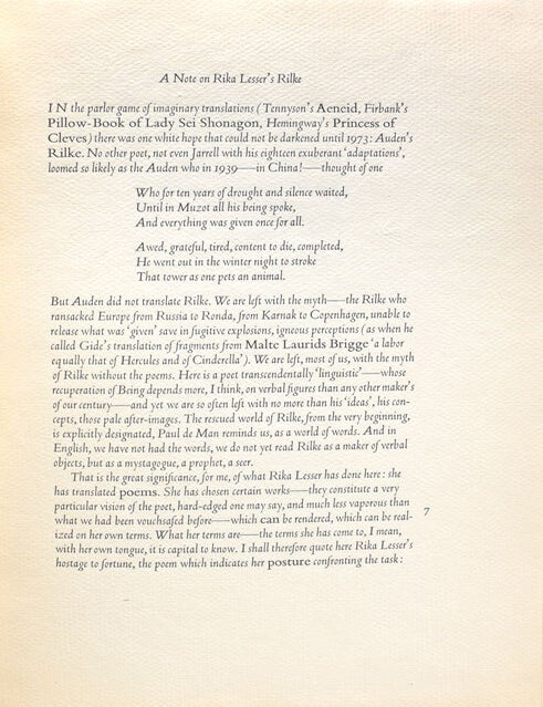 Holding Out. Poems Rendered from the German of Rainer Maria Rilke by Rika Lesser. With a Note by Richard Howard