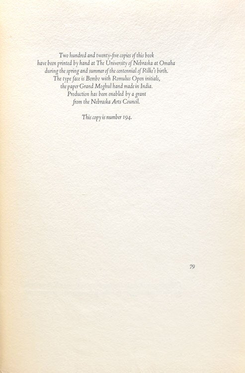 Holding Out. Poems Rendered from the German of Rainer Maria Rilke by Rika Lesser. With a Note by Richard Howard