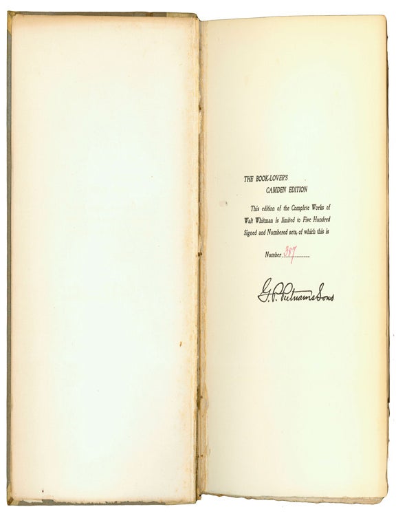 Complete Writings. Issued under the editorial supervision of his Literary Executors, Richard Maurice Bucke, Thomas B. Harned, and Horace L. Traubel. With additional bibliographical and critical material prepared by Oscar Lovell Triggs, Ph.D