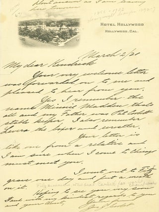 Autograph Letter, signed (&ldquo;Jas. J. Corbett&rdquo;), to Mr. Kendrick