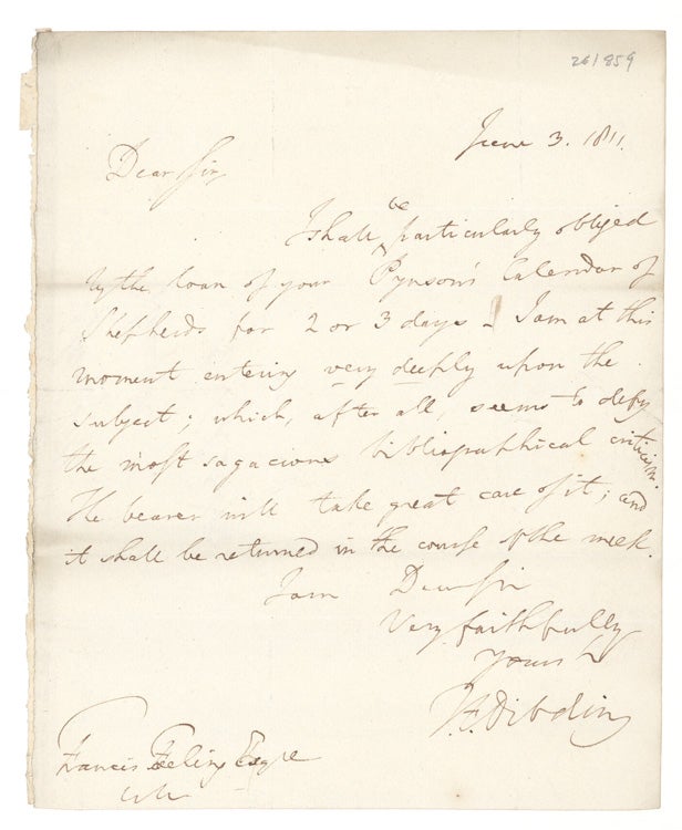 Item #261859 Autograph Letter, signed (“T.F. Dibdin”), to Francis Freeling. Thomas Frognall Dibdin.
