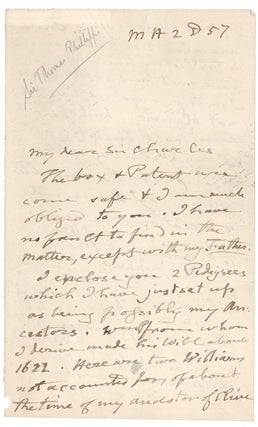 Item #261889 Autograph Letter, signed (“T. Phillipps”), to “My dear Sir Charles” [George...