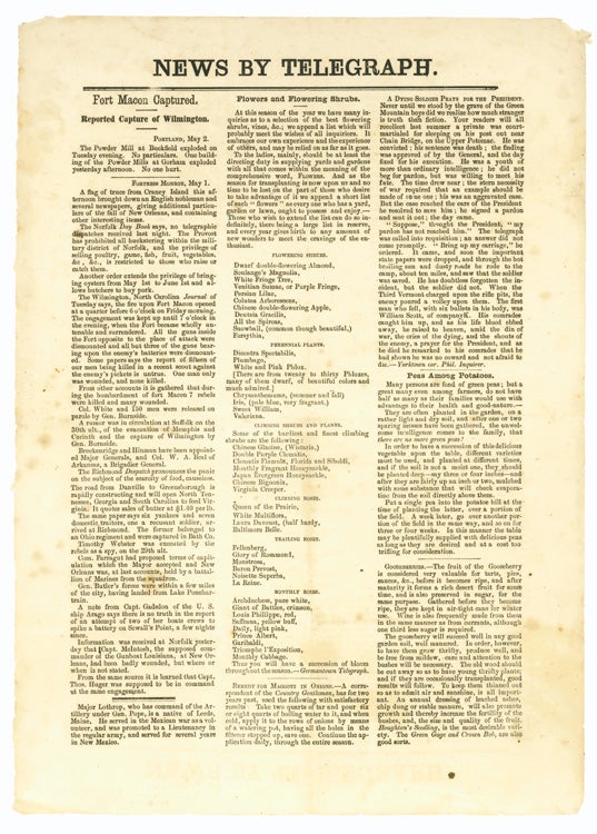 Item #262182 News by Telegraph. Civil War.