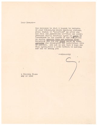 Item #262933 Typed Letter, signed (“Cummings”), to Howard Rothschild. E. E. Cummings
