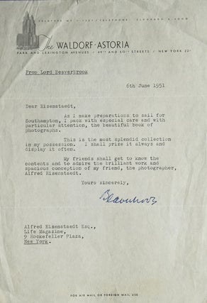 Item #263159 Typed Letter, Signed (“Beaverbrook”), to Alfred Eisenstaedt, acknowledging a...