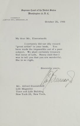 Item #263218 Typed Letter, Signed, to LIFE photographer ALFRED EISENSTAEDT. William Joseph...