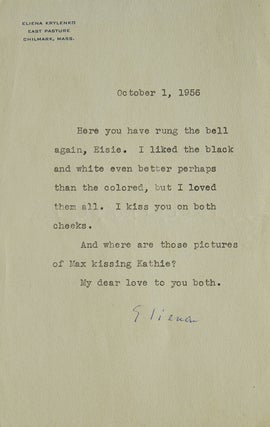 Item #263223 Typed Note, Signed (“Eliena”) to Martha’s Vineyard neighbor Alfred...