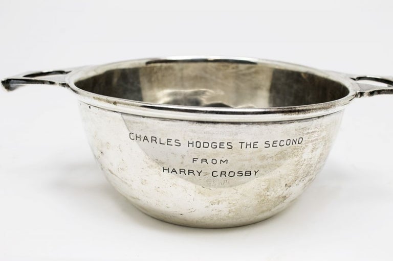 Small Hallmarked sterling silver Quaich. Inscribed on the side "Charles Hodges the Second/ From/ Harry Crosby."