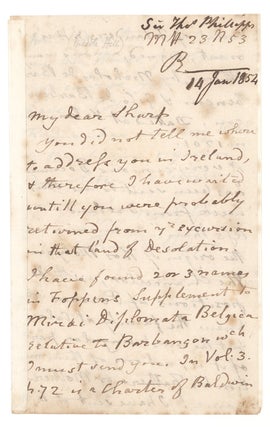 Item #263327 Autograph Letter, signed (“Thos Phillipps”), to “My dear Sharp”. Sir Thomas...