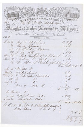 Item #263932 Billhead of John Alexander Wilson Bookseller, Stationer & Bookbinder. Bill for...
