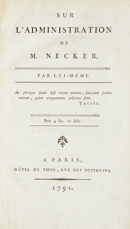 Sur L'Administration de M. Necker. Par Lui-Même - Jacques Necker