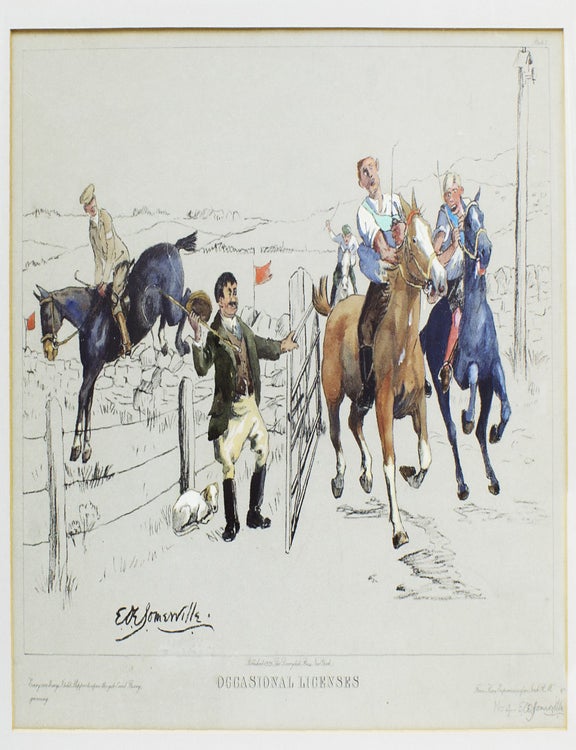 Item #266325 THE COMPLETE SET OF FOUR HAND-COLORED PRINTS ILLUSTRATING INCIDENTS IN THE &ldquo;IRISH R.M.&rdquo; BOOKS. Numbered and signed in pencil &ldquo;E. &OElig;. Somerville&rdquo;, lower right, and HAND COLORED BY SOMERVILLE HERSELF. Edith &OElig;. Somerville.