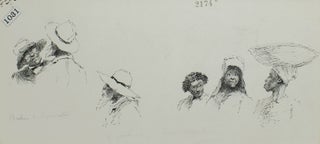 Item #266837 Pen and Ink Drawing: 2 vignette scenes of black men and women for "Mrs. Stowe's...