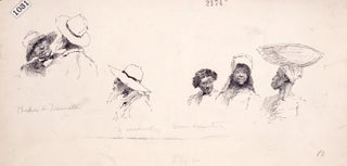 Pen and Ink Drawing: 2 vignette scenes of black men and women for "Mrs. Stowe's Uncle Tom at home in Kentucky" by James Lane Allen as it appeared in The Century Oct. 1887
