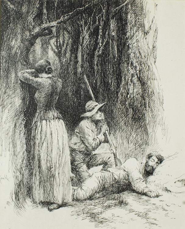 Item #266838 Pen and Ink Drawing; "Lum knelt down as Polly Ann had done" from Octave Thanet's story "Whitsun Harp, Regulator." in the Century Vol. XXXIV, New Series Vol. 12. E. W. Kemble.
