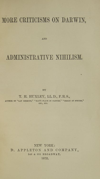 More Criticism on Darwin and Administrative Nihilism