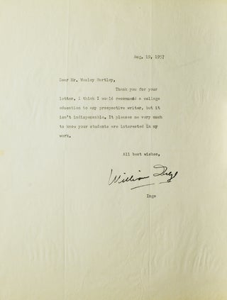 Item #27002 Typed Letter Signed to Wesley Hartley replying to his query as to the value of a high...