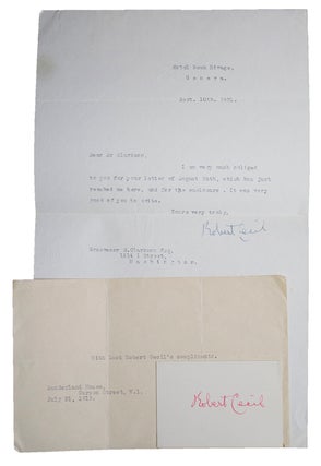Item #27355 Typed letter signed “Robert Cecil” and a card signed “Robert Cecil”. Robert...