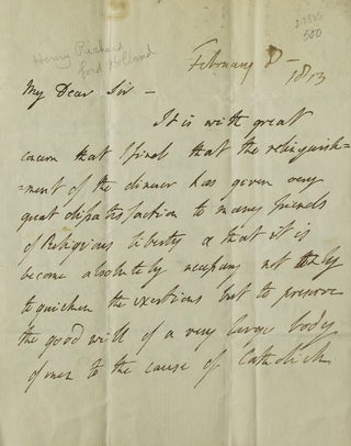 Item #27388 A group of three autograph letters signed the first by Henry Richard Vassall Fox,...