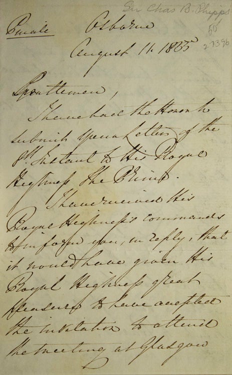Item #27396 ALS to William Gourlie and Thomas Anderson. Prince Albert, Charles Phipps, Sir, Beaumont.