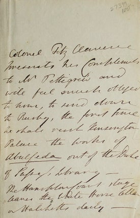 Item #27399 Autograph letter in third person to Thomas Joseph Pettigrew, the well known antiquary...