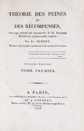 Item #27695 Théorie des Peines et des Récompenses, ouvrage extrait des manuscrits de M....