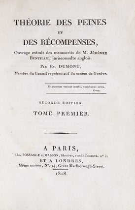 Item #27695 Théorie des Peines et des Récompenses, ouvrage extrait des manuscrits de M....