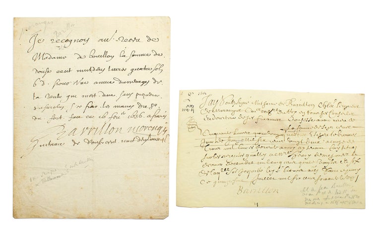 Two manuscript documents, one signed “Barillon” the other “Barillon de Moragnes”