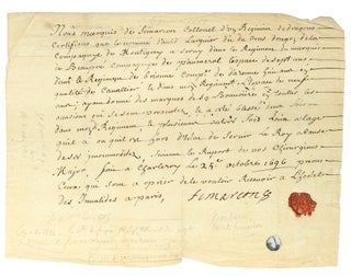 Item #27717 Manuscript document signed “Timarcon,” with seal. Louis XIV, Jacques de Cassagnet...