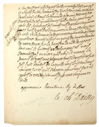 Item #27718 Manuscript document signed “Le. Ch. Dailly”. Louis XIV, Philippe Ailly d'Annery,...