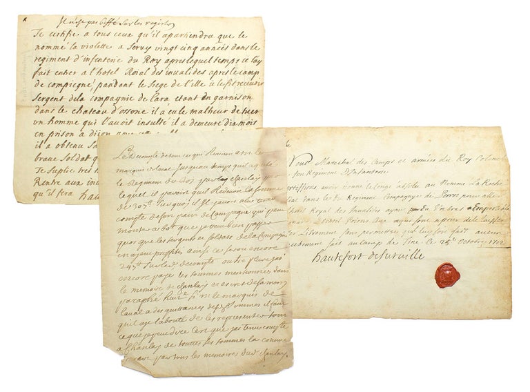 Three manuscript documents signed “Hauteford de Surville,” one with seal, first two autograph manuscripts